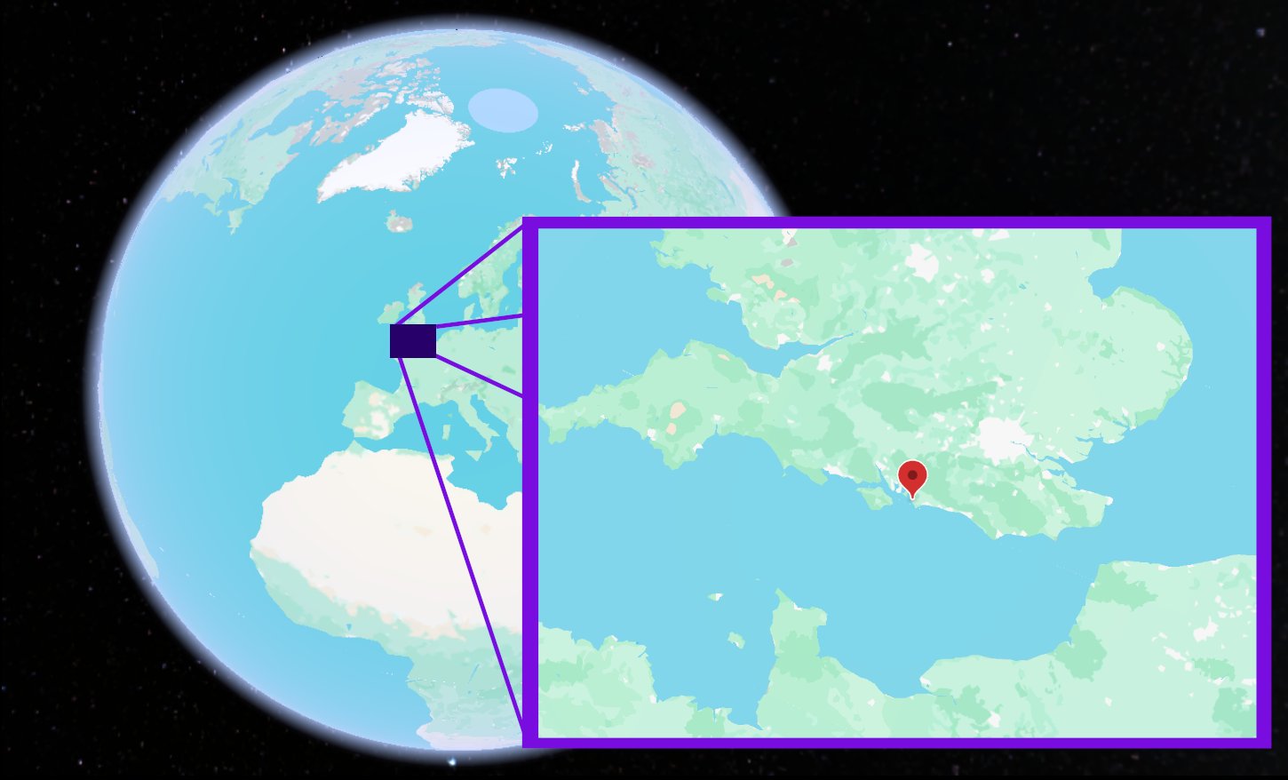 Bracklesham Bay shown on the globe