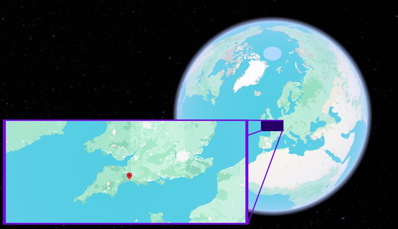 Lyme Regis, Dorset shown on the globe