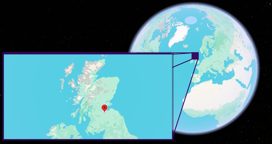 North Esk River, Carlops shown on the globe