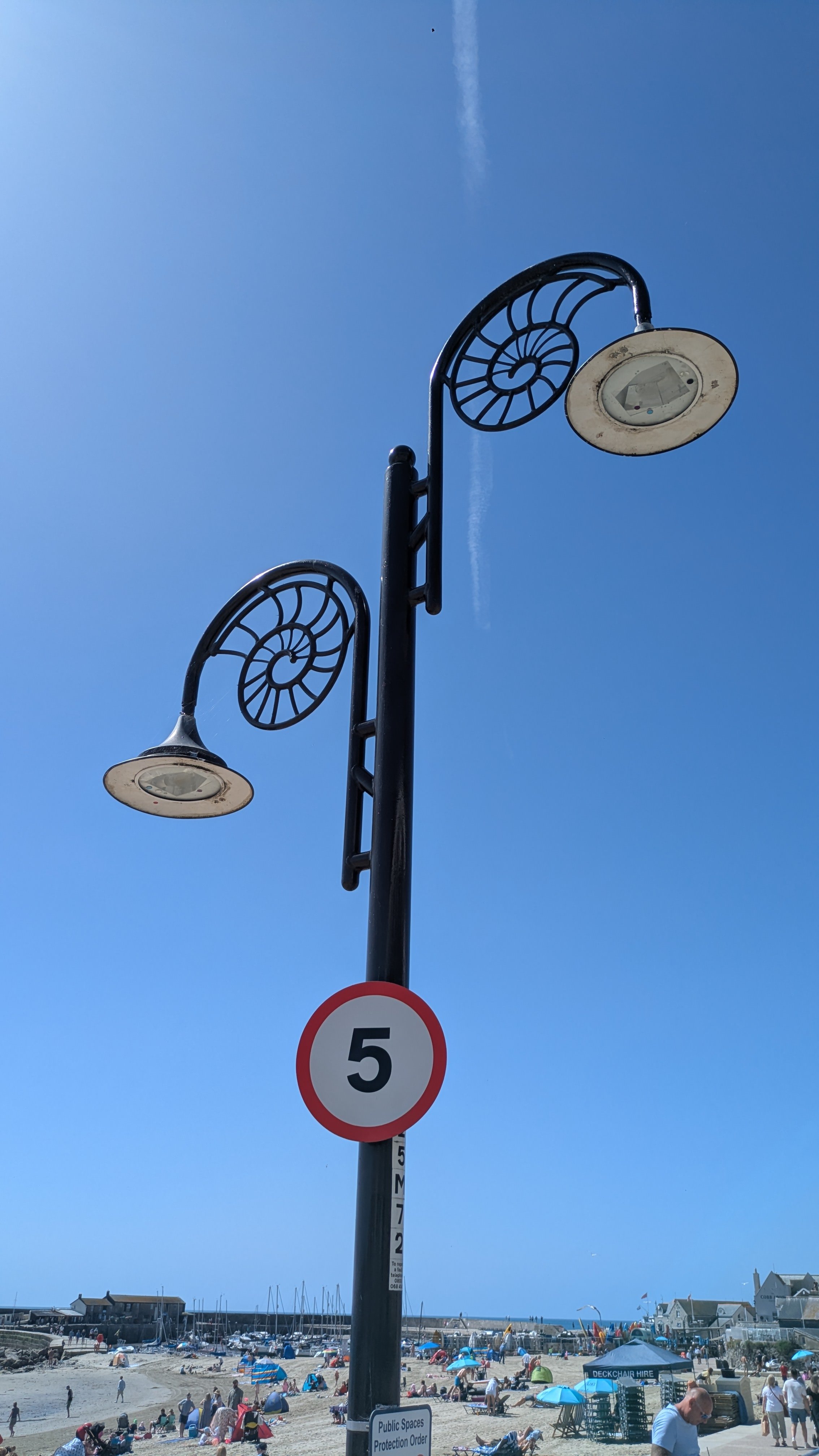 A lamppost themed on ammonites