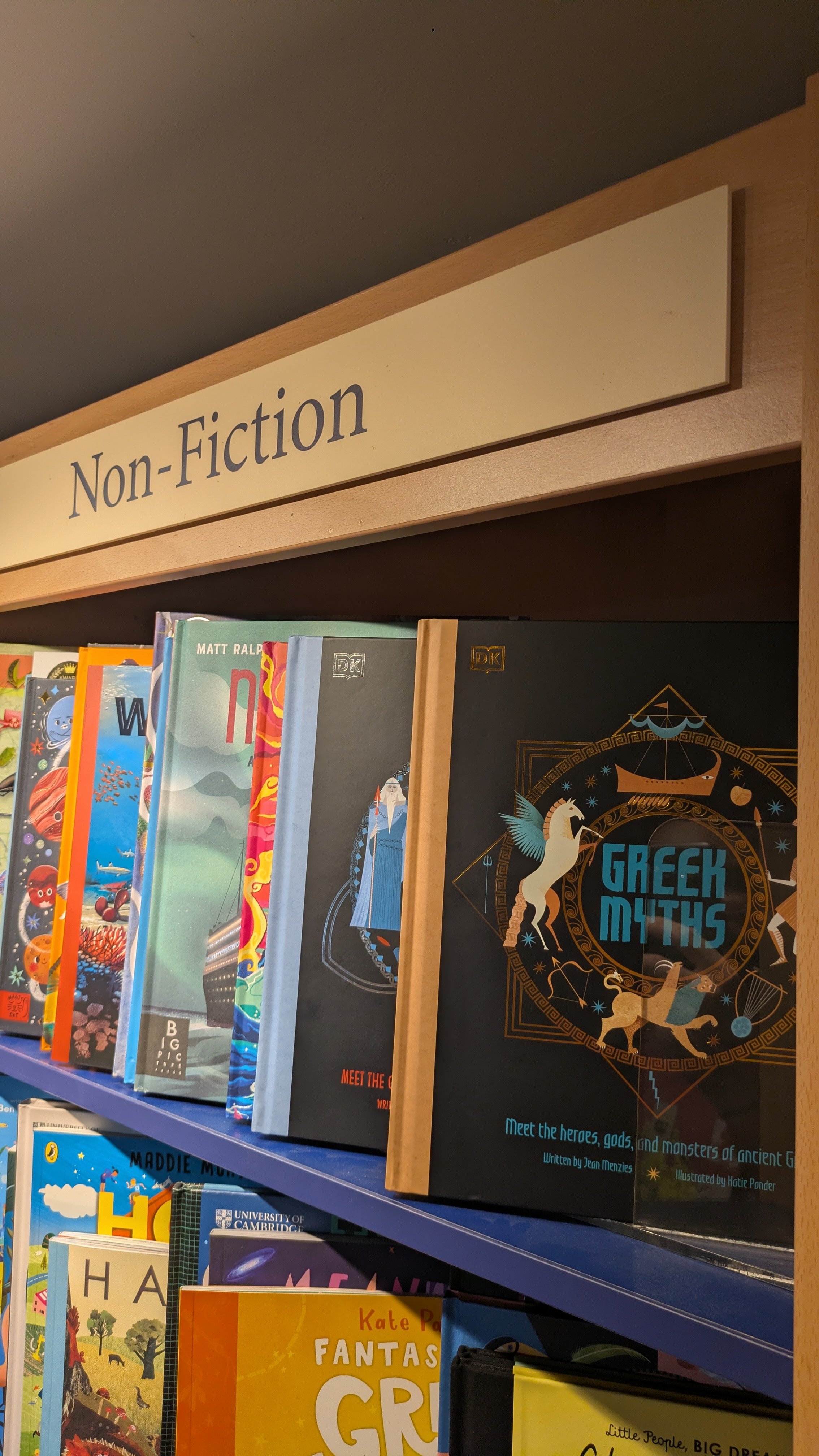 A local bookshop with 'Greek Myths' in its non-fiction section